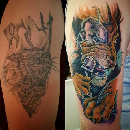 Tattoos - Cyborg Lion Cover-up Tattoo  - 119343